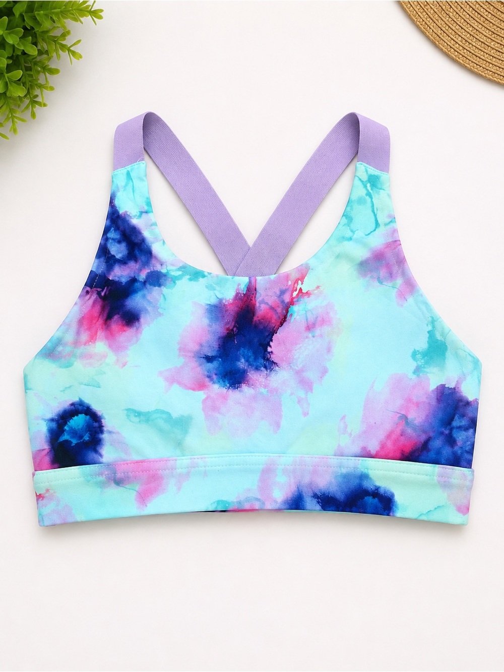 Girls' Tie-Dye Aqua & Purple Sports Bra